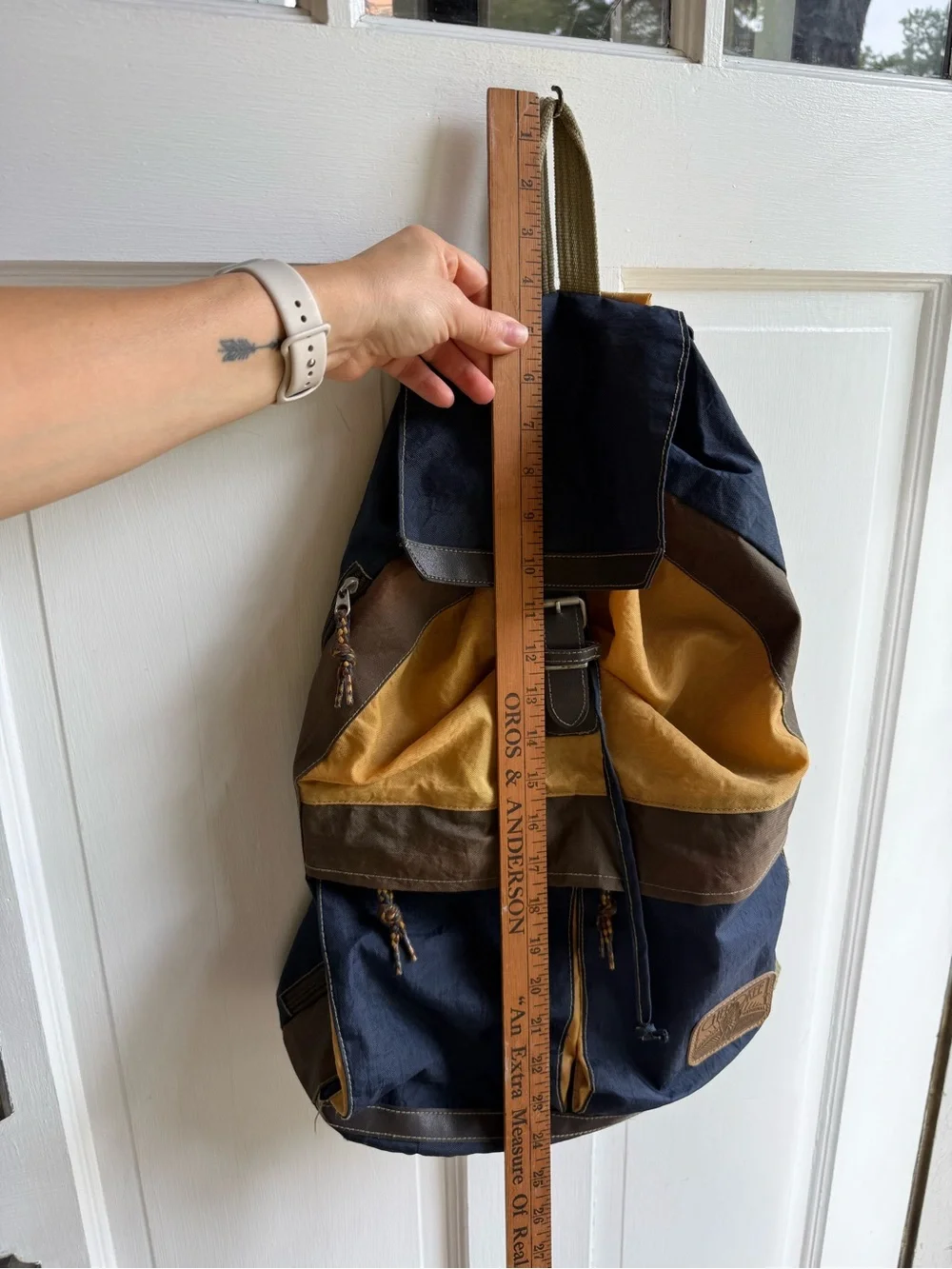 Cherokee Vintage 90s Navy, Mustard & Brown Canvas Roll-Top Backpack